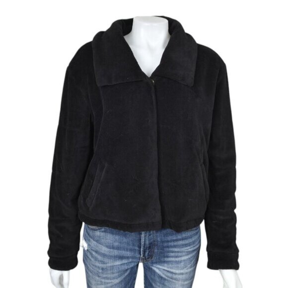 Young Fabulous & Broke Black Velour Furry Jacket Relaxed Fit Size Medium - Picture 3 of 11